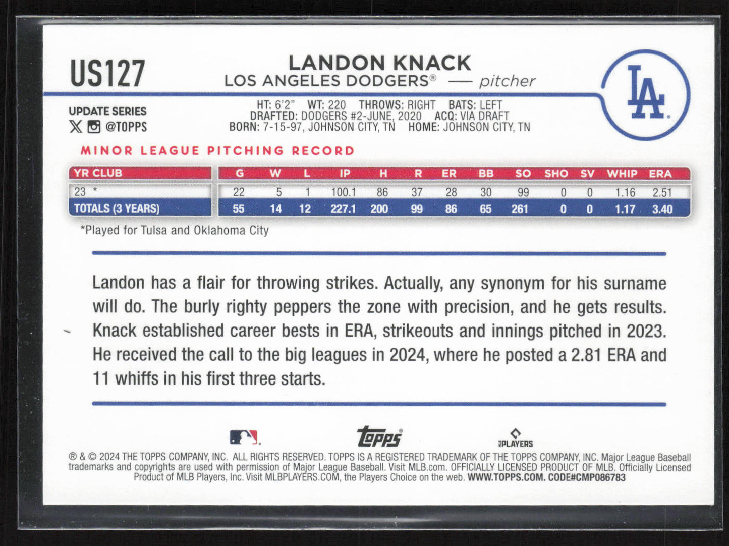 2024 Topps Update #US127 Landon Knack Holiday