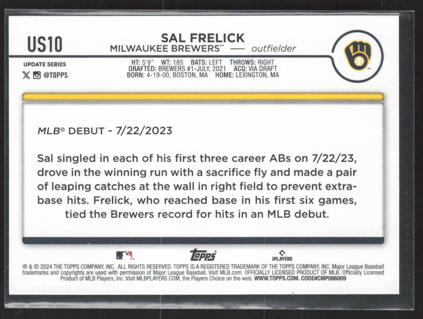 2024 Topps Update #US10 Sal Frelick Rainbow Foil