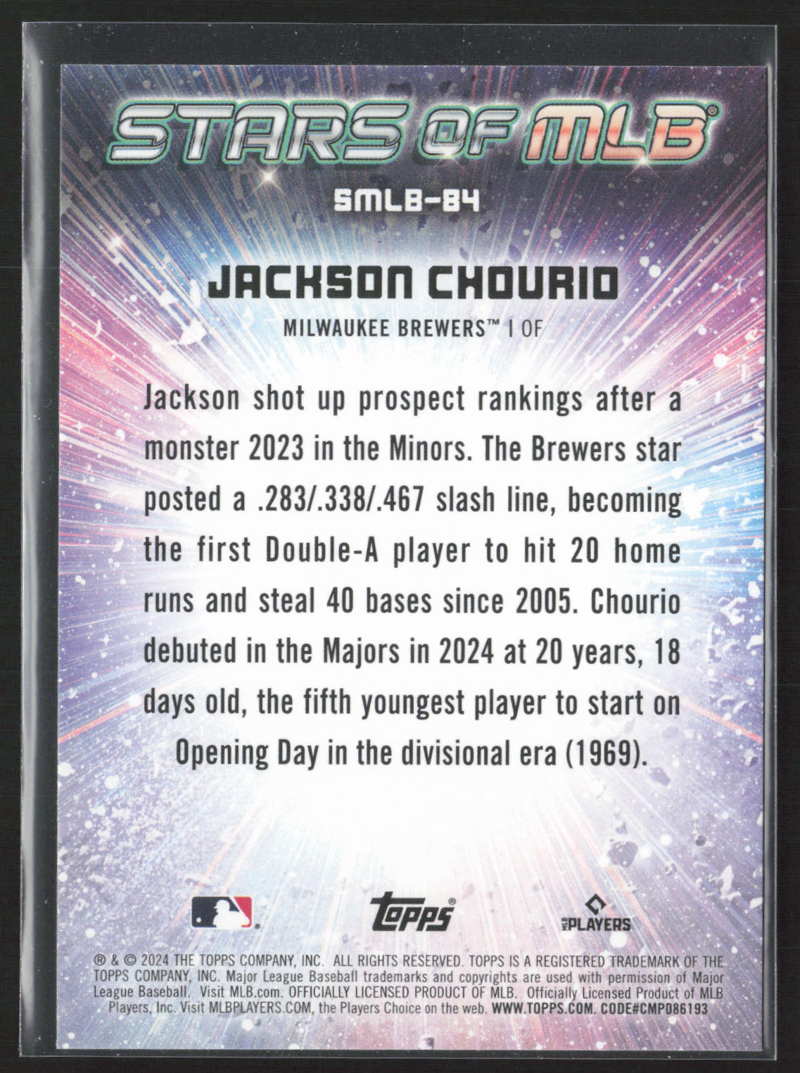 2024 Topps Update #SMLB-84 Jackson Chourio Stars of MLB