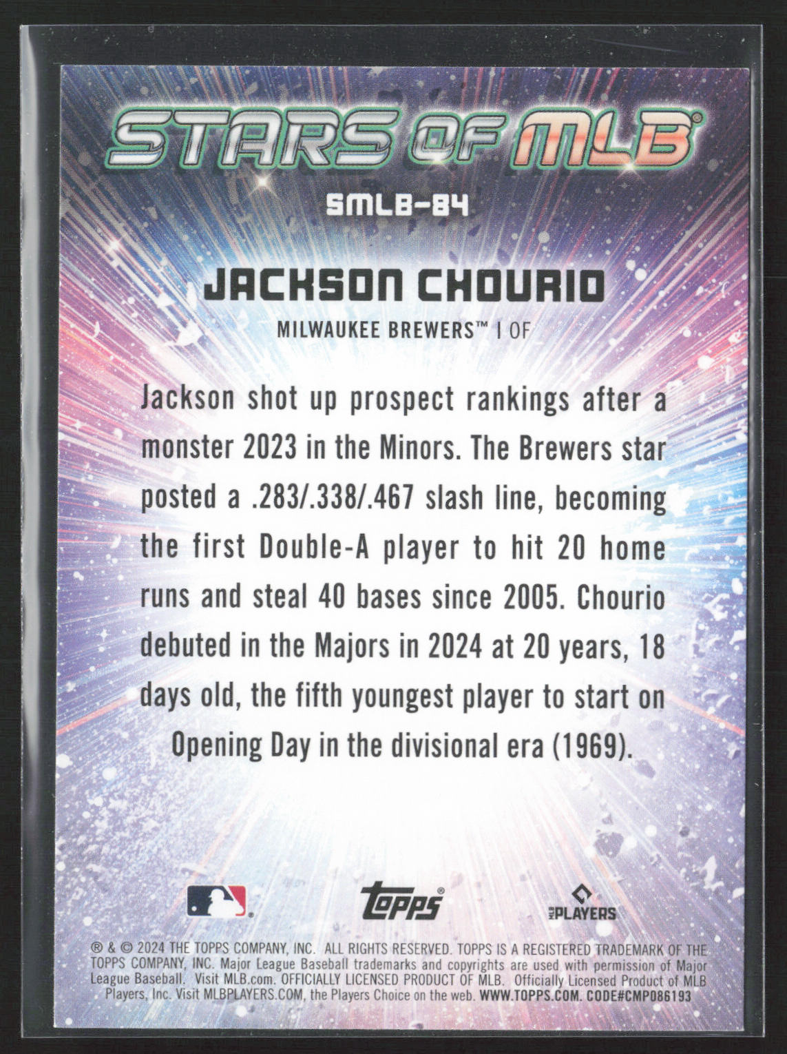 2024 Topps Update #SMLB-84 Jackson Chourio Stars of MLB