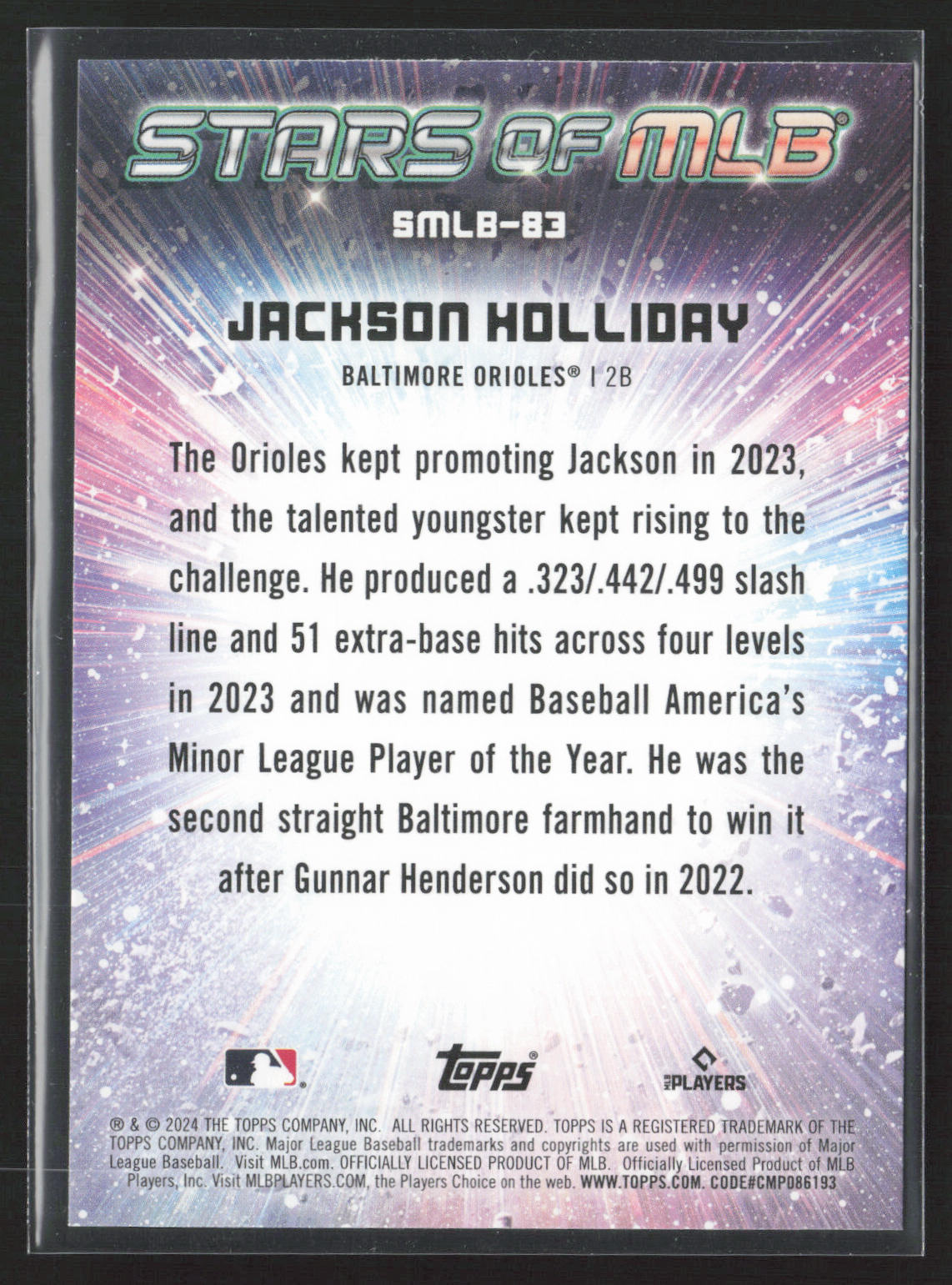 2024 Topps Update #SMLB-83 Jackson Holliday Stars of MLB