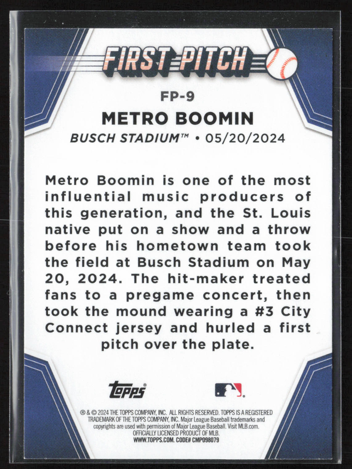2024 Topps Update #FP-9 Metro Boomin First Pitch Black #/299