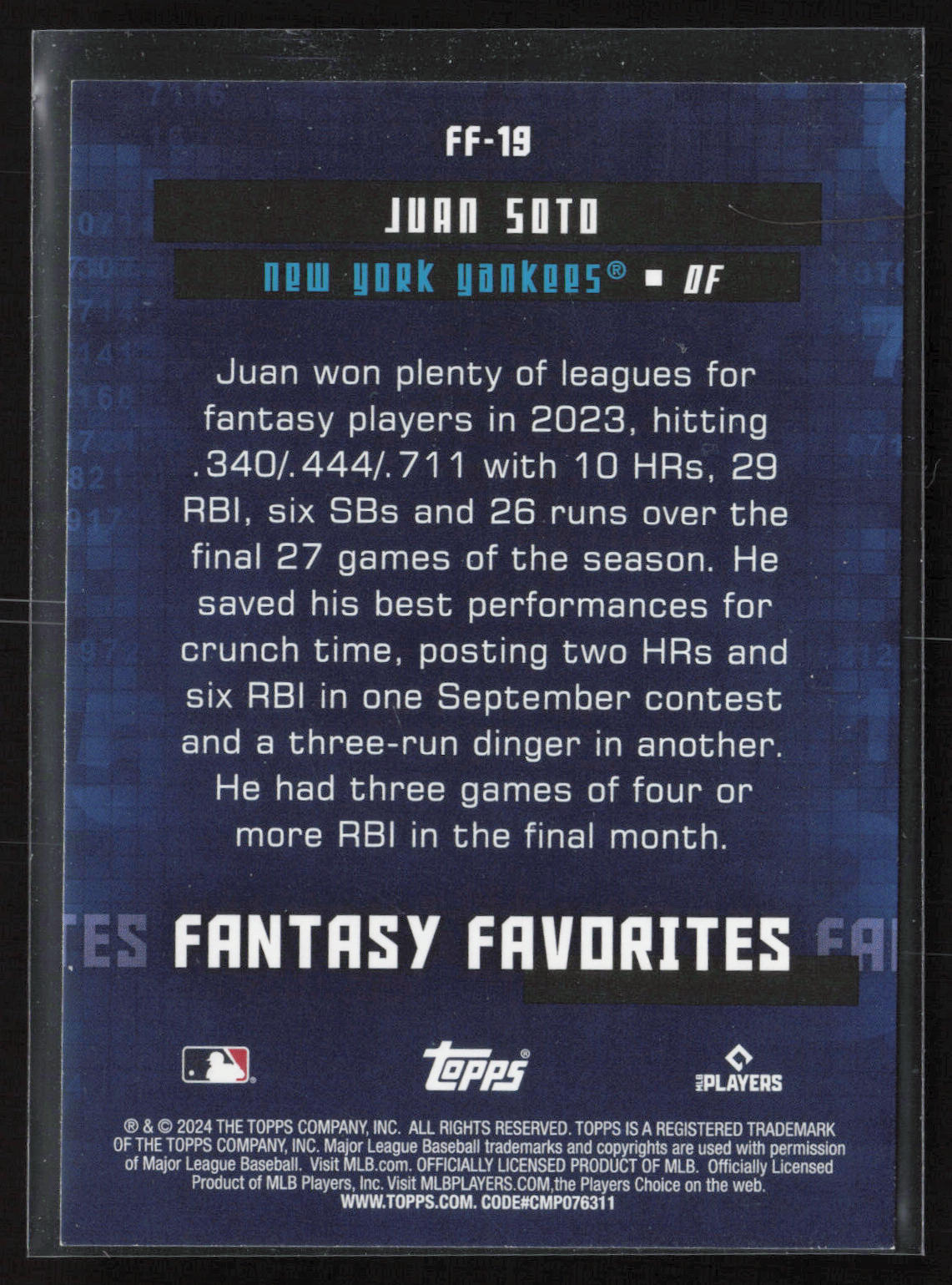 2024 Topps #FF-19 Juan Soto Fantasy Favorites
