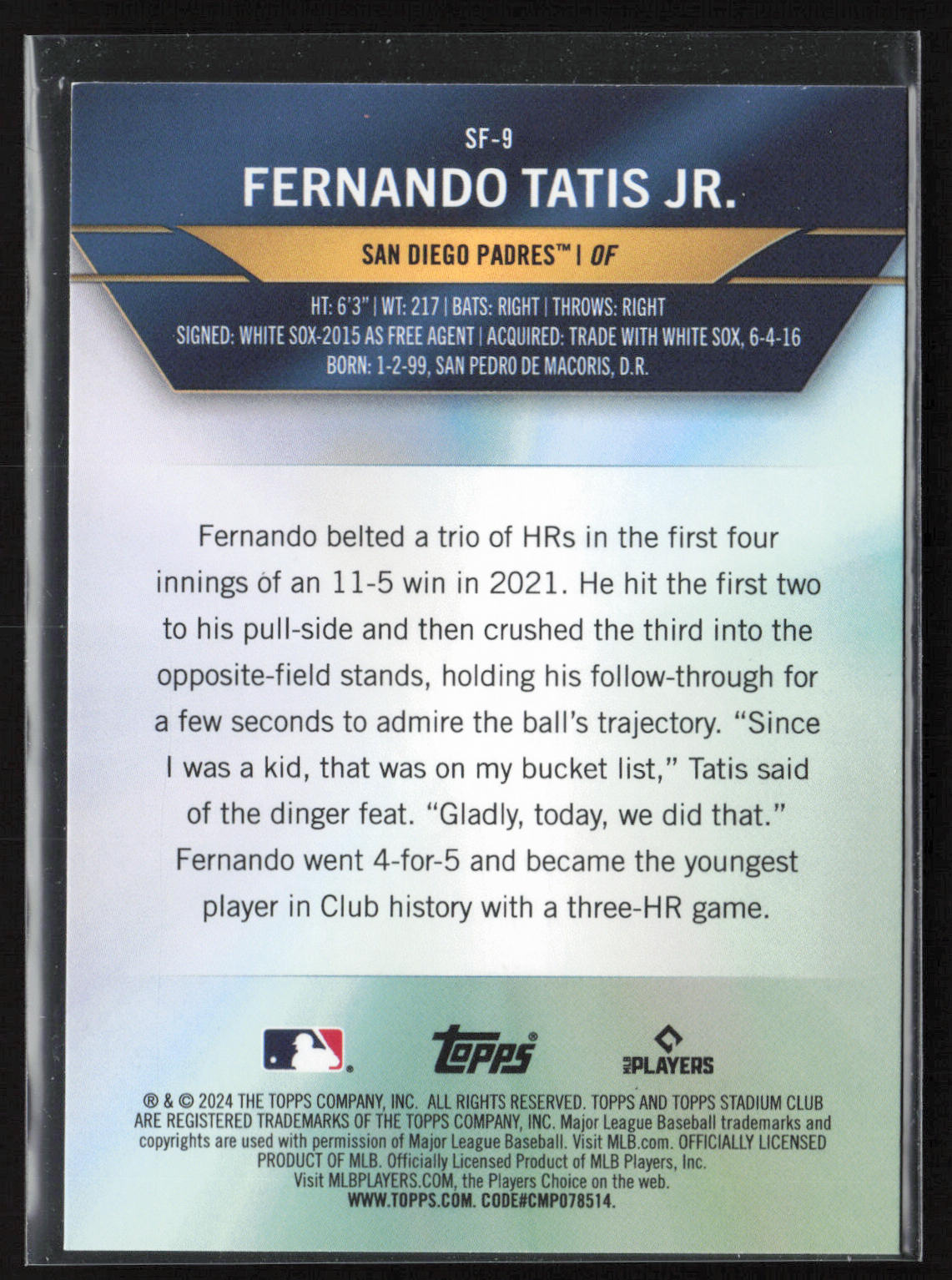 2024 Stadium Club #SF-9 Fernando Tatis Jr. Special Forces