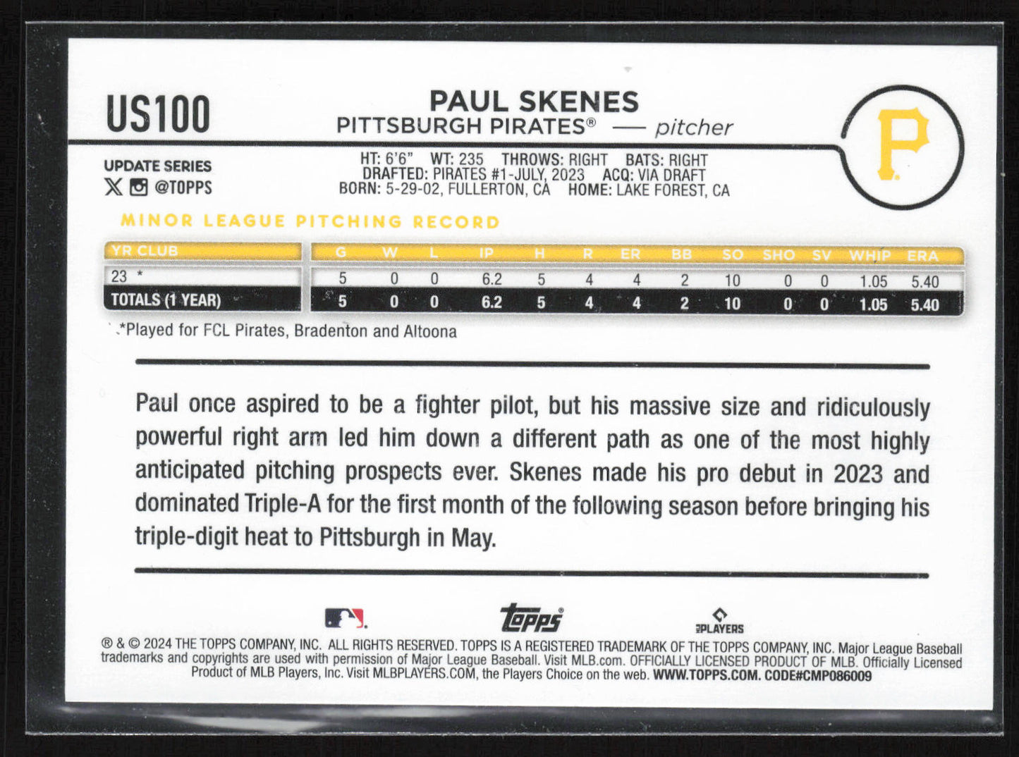 2024 Topps Update #US100 Paul Skenes