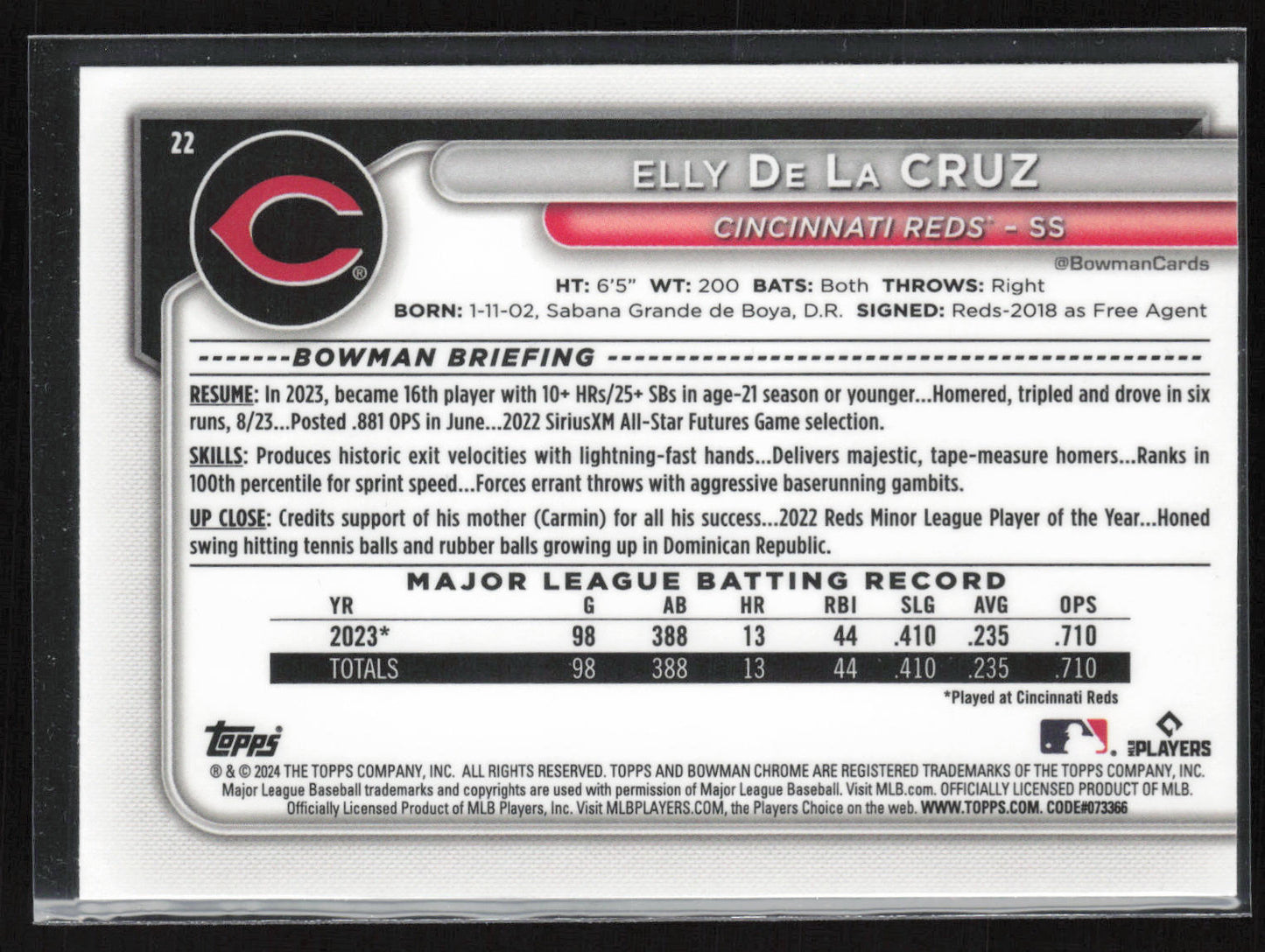 2024 Bowman #22 Elly De La Cruz Chrome Mojo Refractors