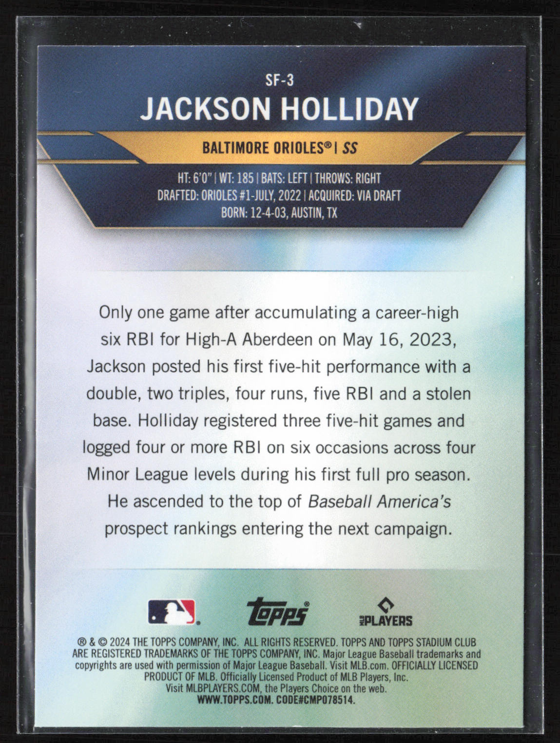 2024 Stadium Club #SF-3 Jackson Holliday Special Forces