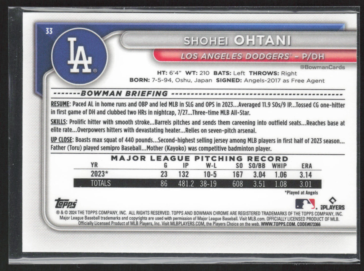 2024 Bowman #33 Shohei Ohtani Chrome Mojo Refractors