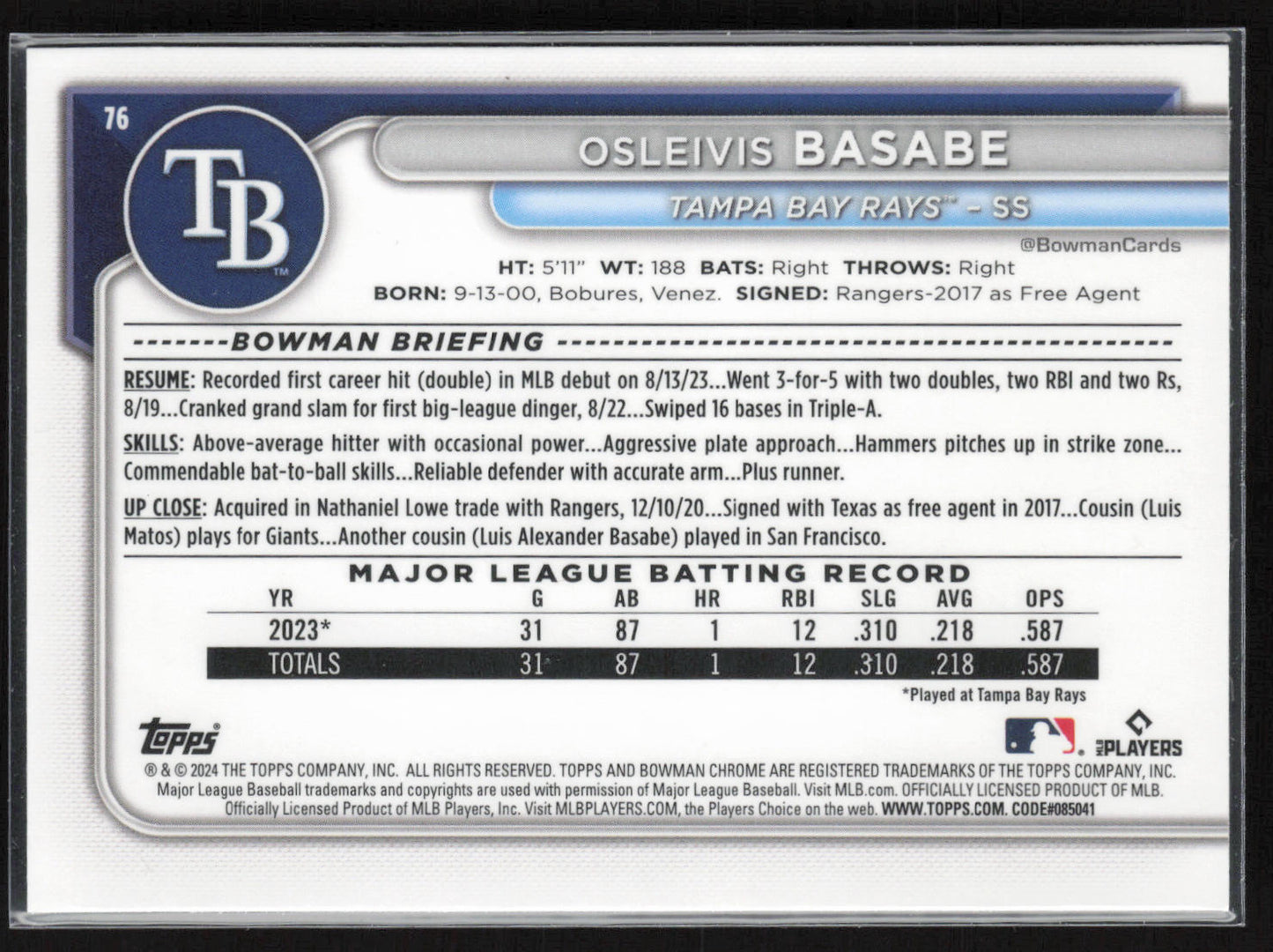 2024 Bowman Chrome #76 Osleivis Basabe