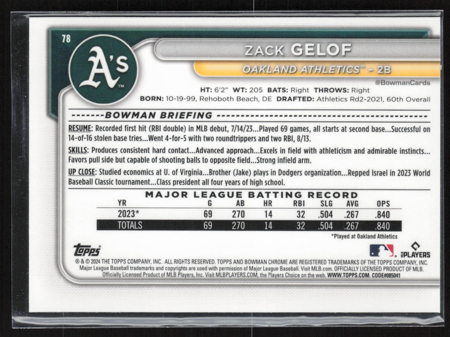 2024 Bowman Chrome #78 Zack Gelof