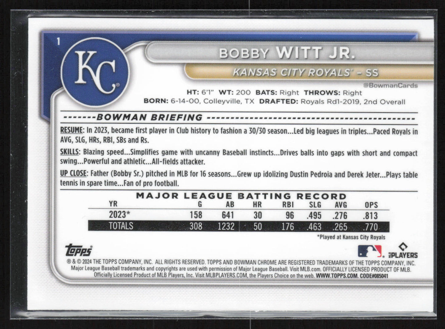 2024 Bowman Chrome #1 Bobby Witt Jr.