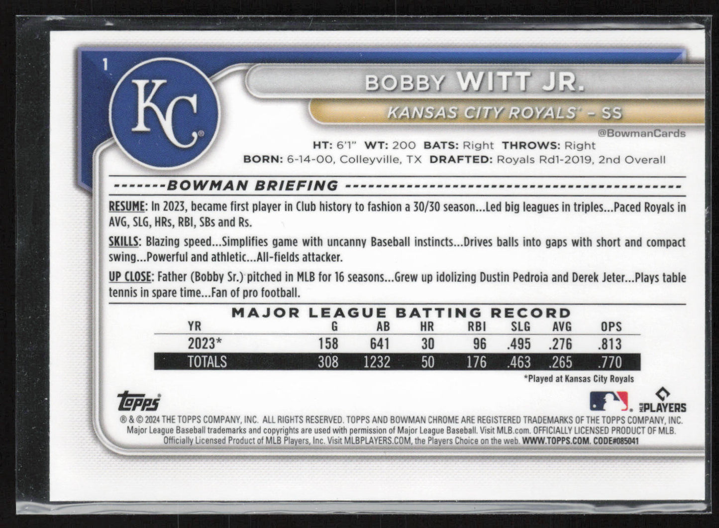 2024 Bowman Chrome #1 Bobby Witt Jr.