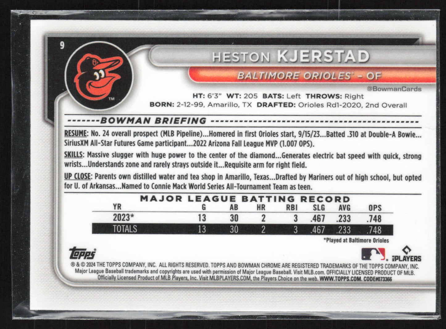 2024 Bowman #9 Heston Kjerstad Chrome Mojo Refractors
