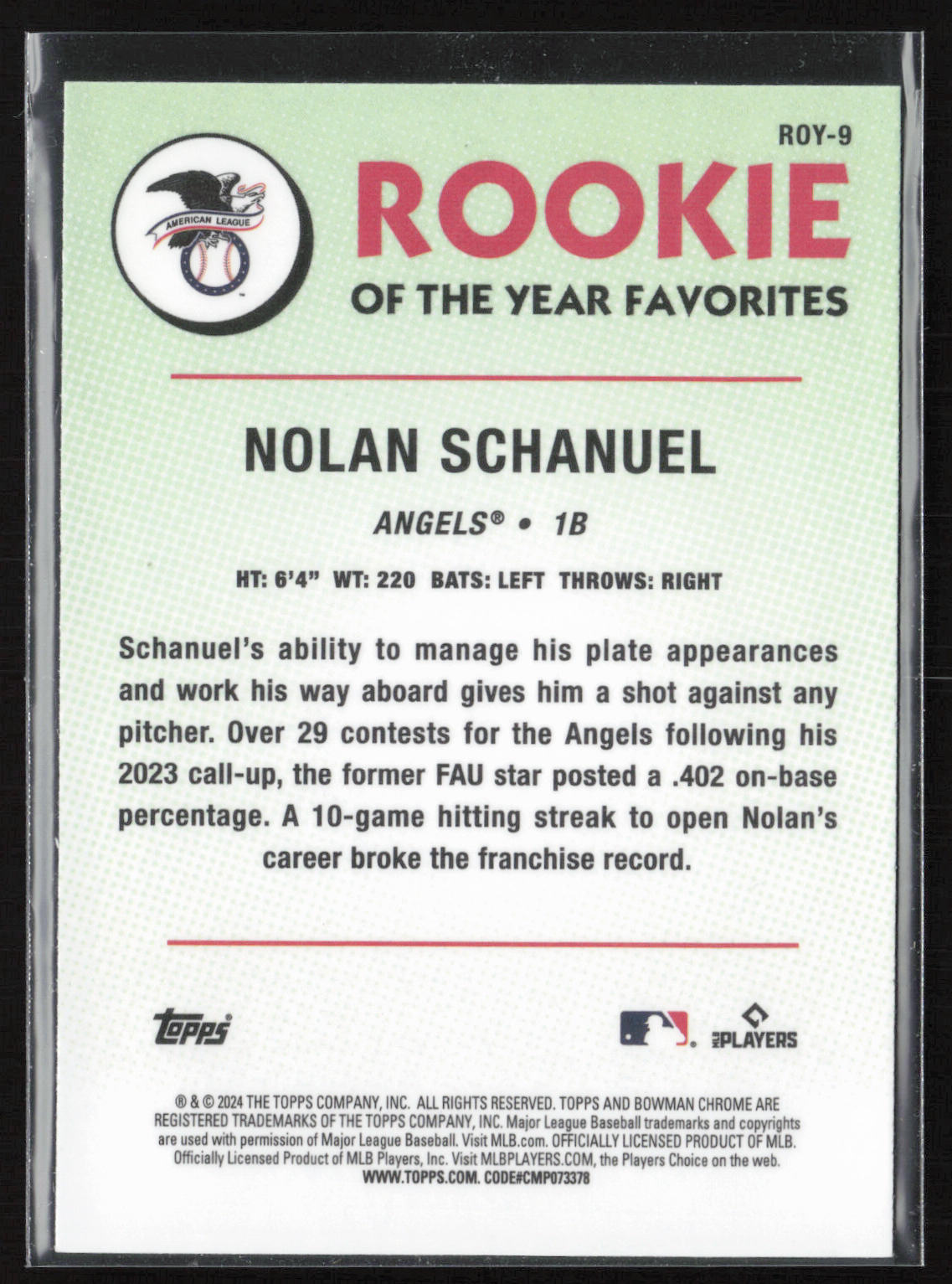2024 Bowman Chrome #ROY-9 Nolan Schanuel Rookie of the Year Favorites