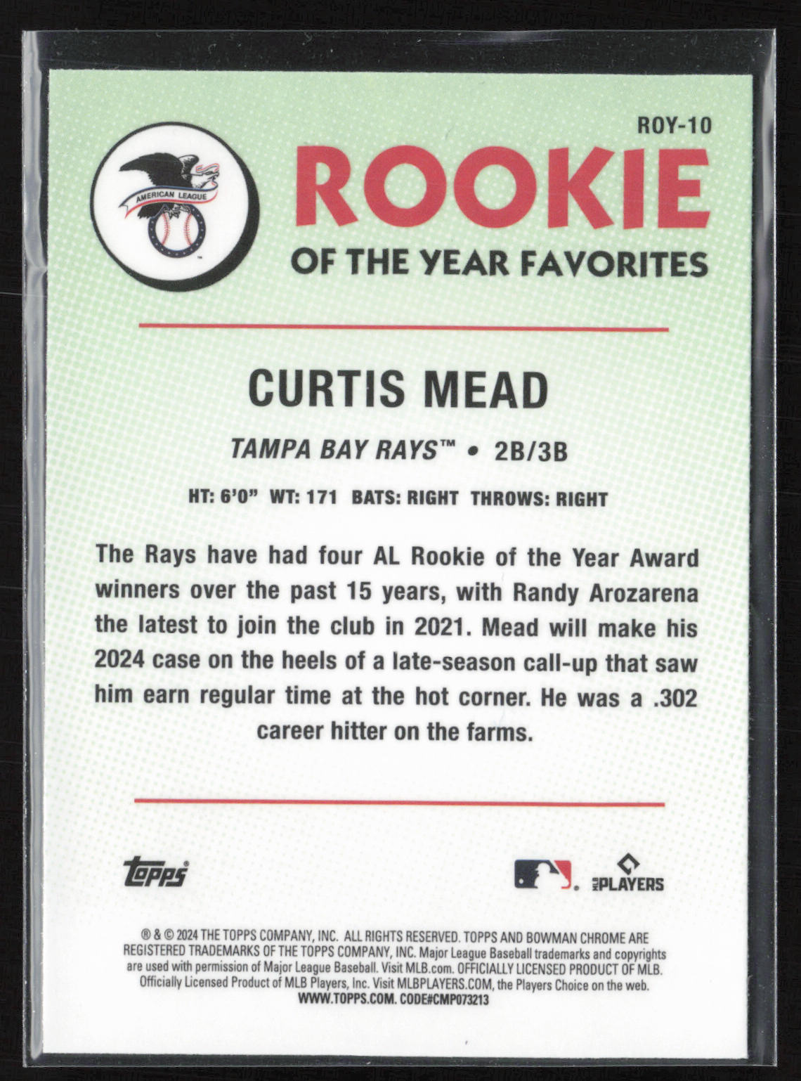 2024 Bowman #ROY-10 Curtis Mead Rookie of the Year Favorites