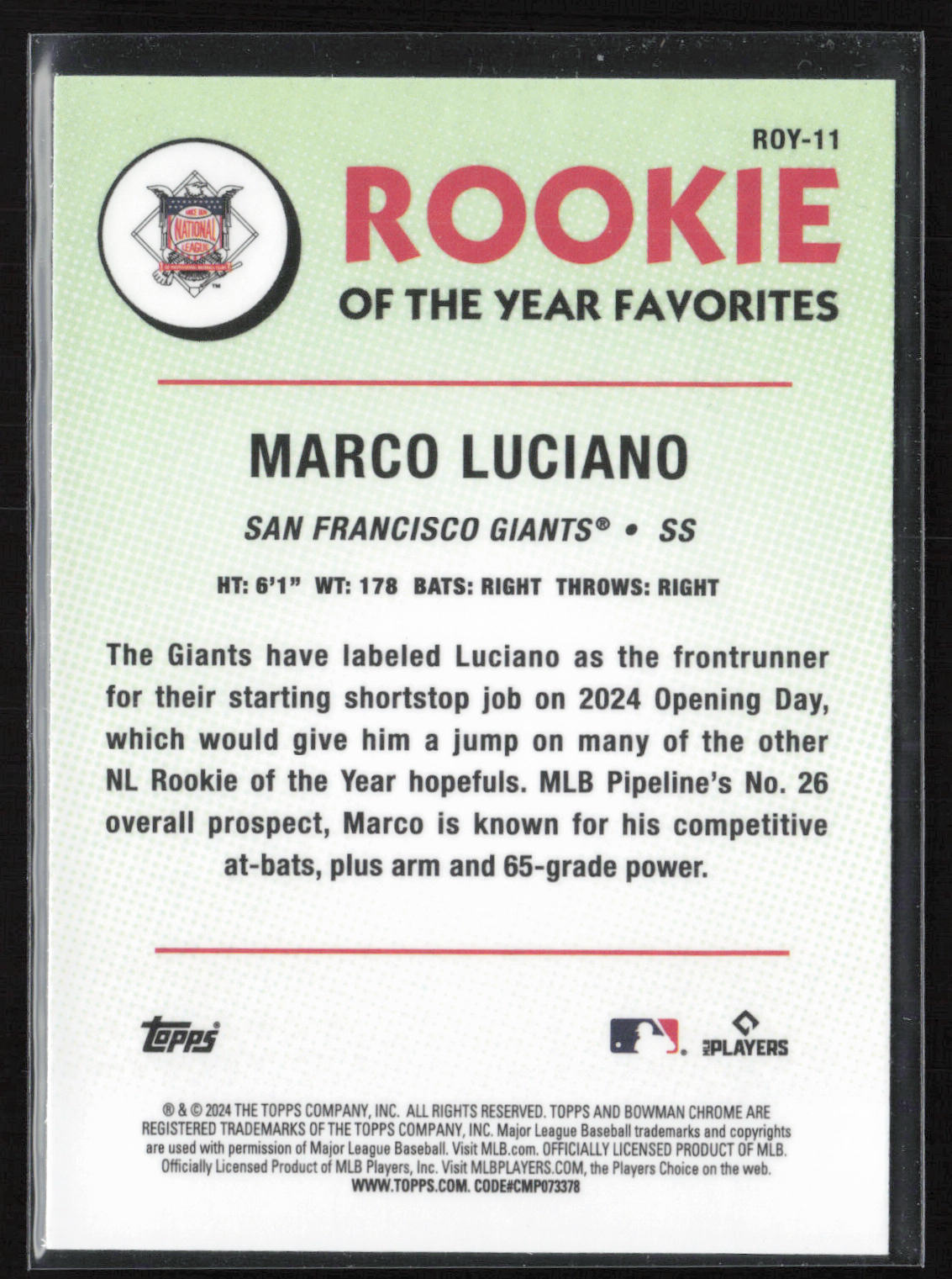 2024 Bowman #ROY-11 Marco Luciano Rookie of the Year Favorites