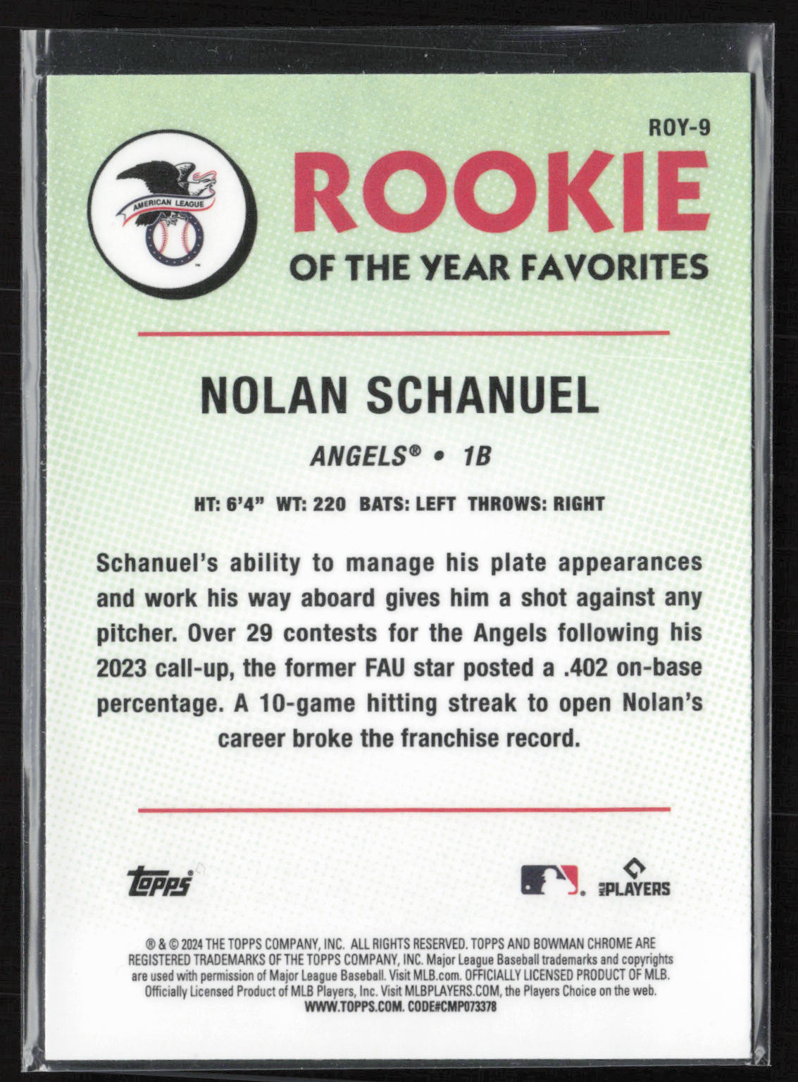2024 Bowman #ROY-9 Nolan Schanuel Rookie of the Year Favorites