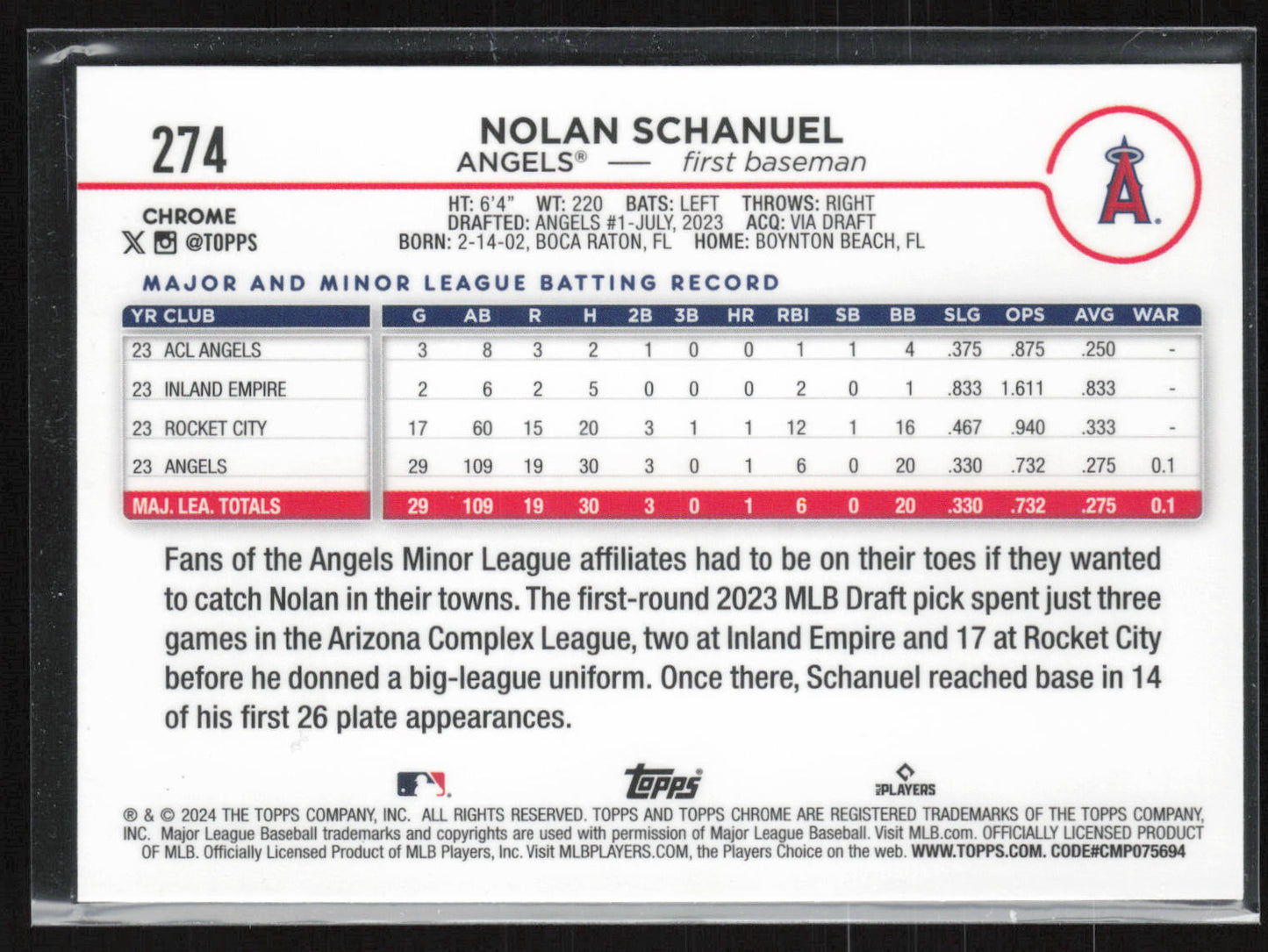 2024 Topps Chrome #274 Nolan Schanuel Raywave Refractor
