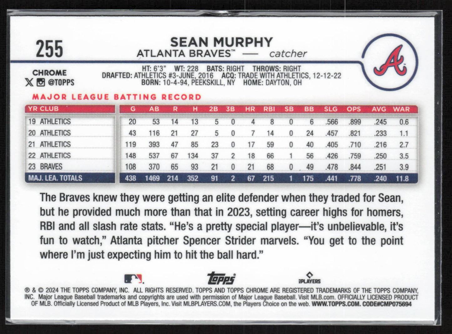 2024 Topps Chrome #255 Sean Murphy Raywave Refractor