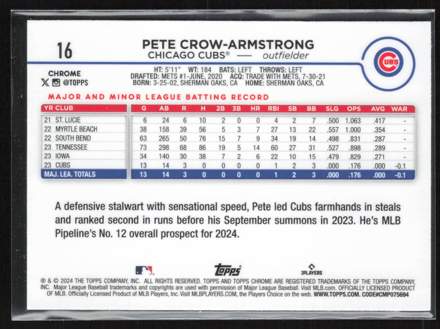 2024 Topps Chrome #16 Pete Crow-Armstrong X-Fractors