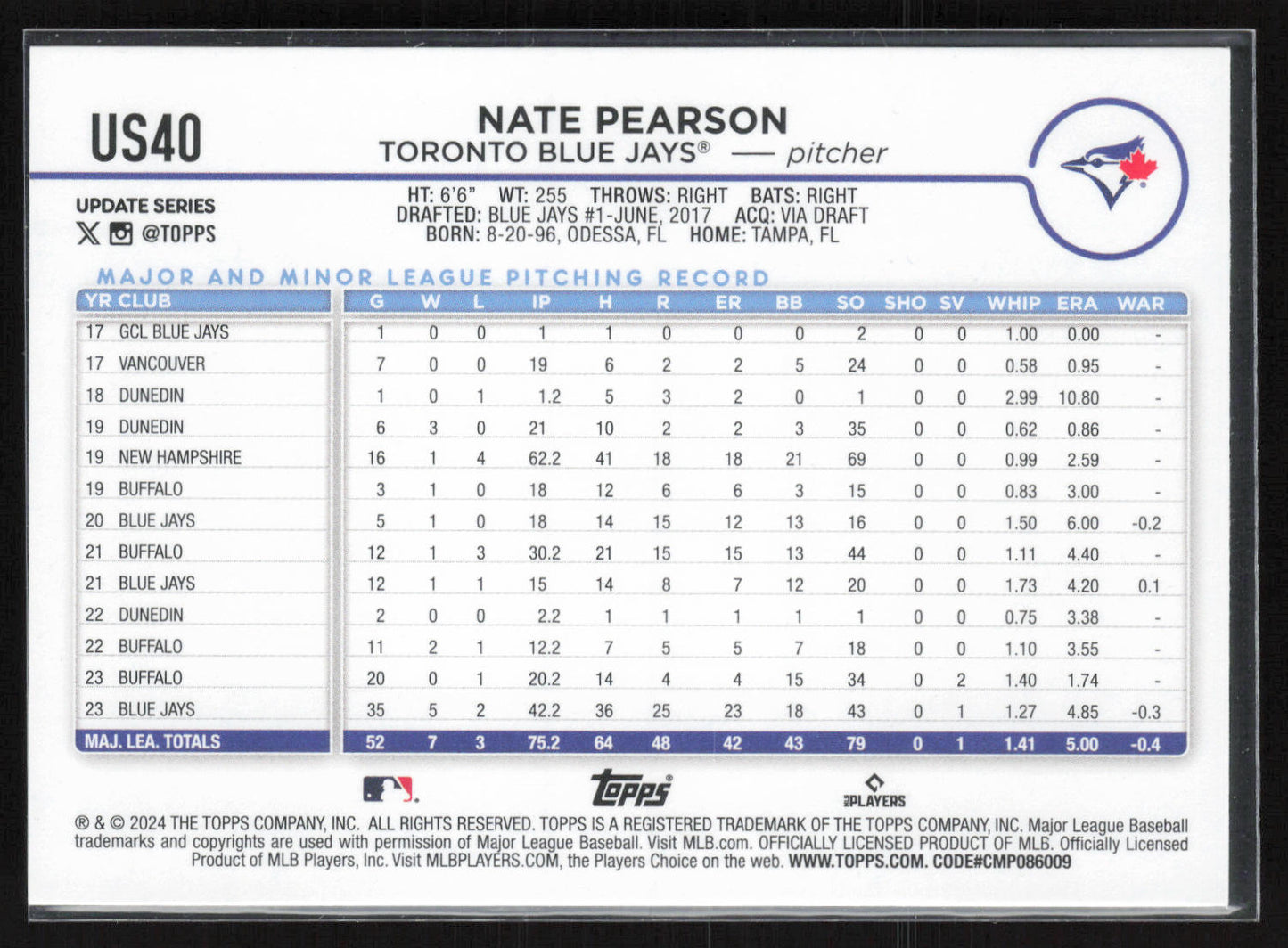 2024 Topps Update #US40 Nate Pearson Yellow