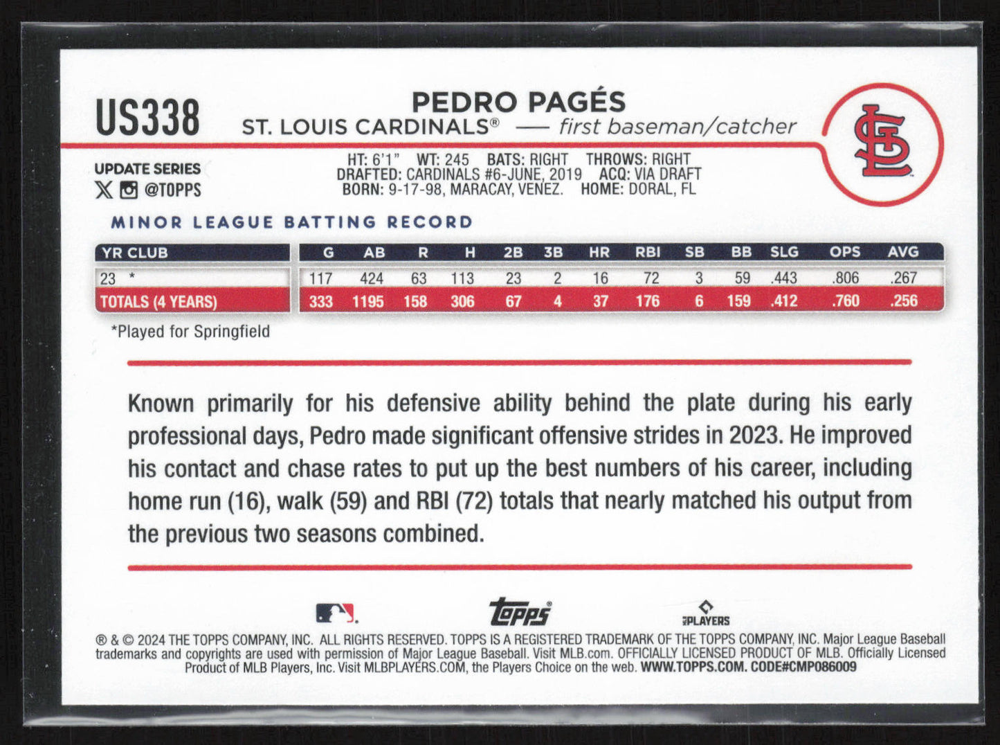 2024 Topps Update #US338 Pedro Pages