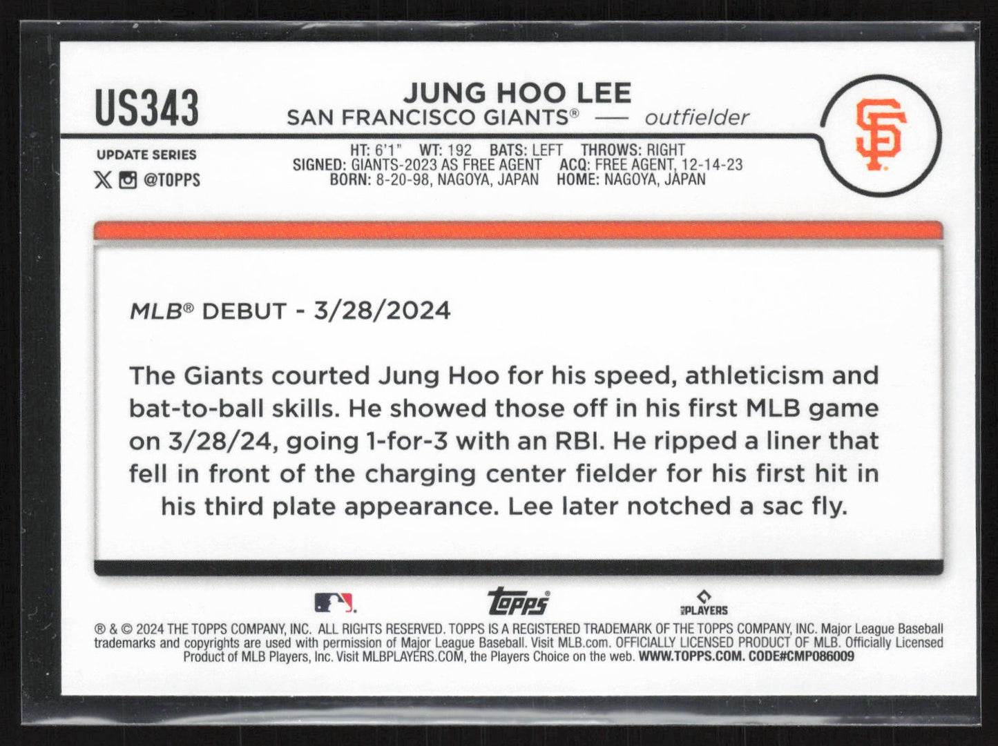 2024 Topps Update #US343 Jung Hoo Lee