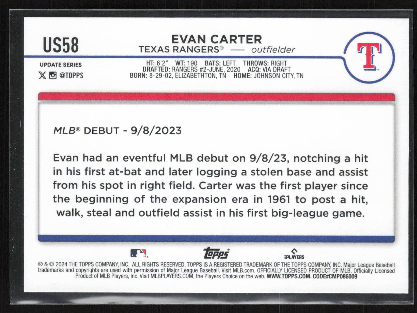 2024 Topps Update #US58 Evan Carter