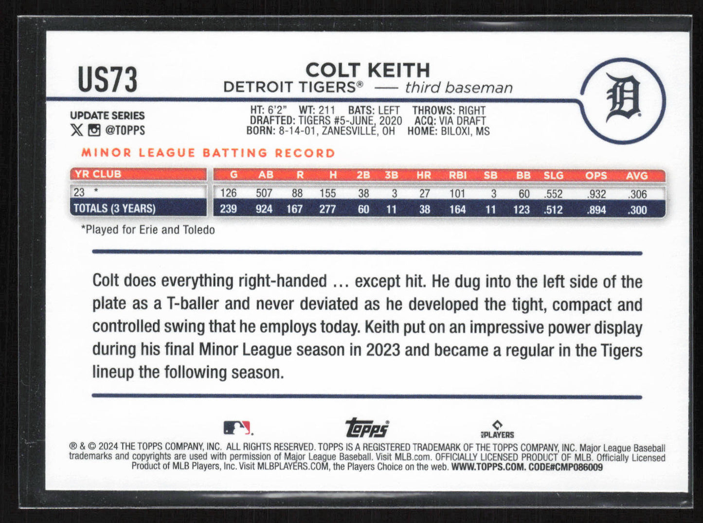 2024 Topps Update #US73 Colt Keith