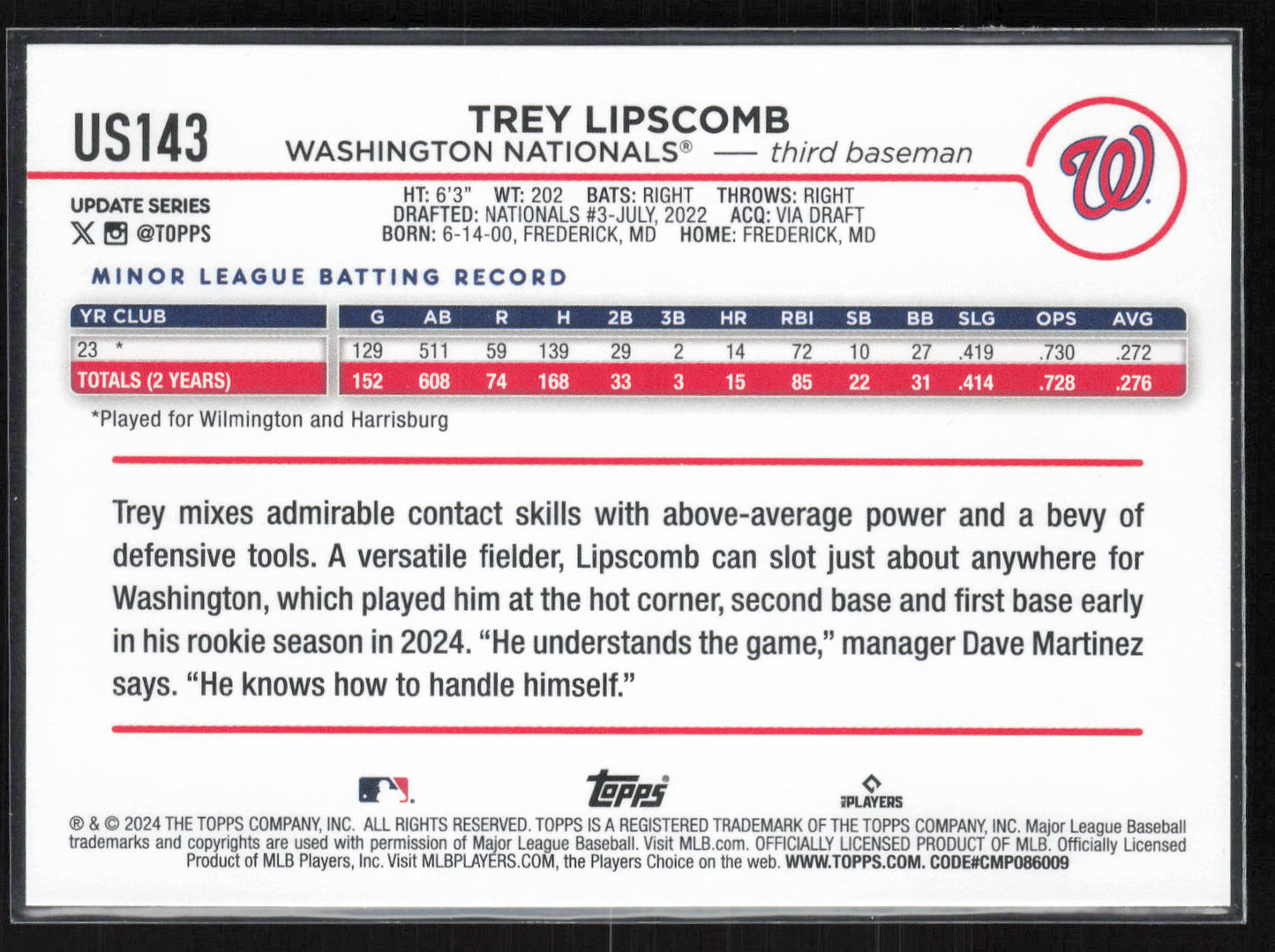 2024 Topps Update #US143 Trey Lipscomb Yellow