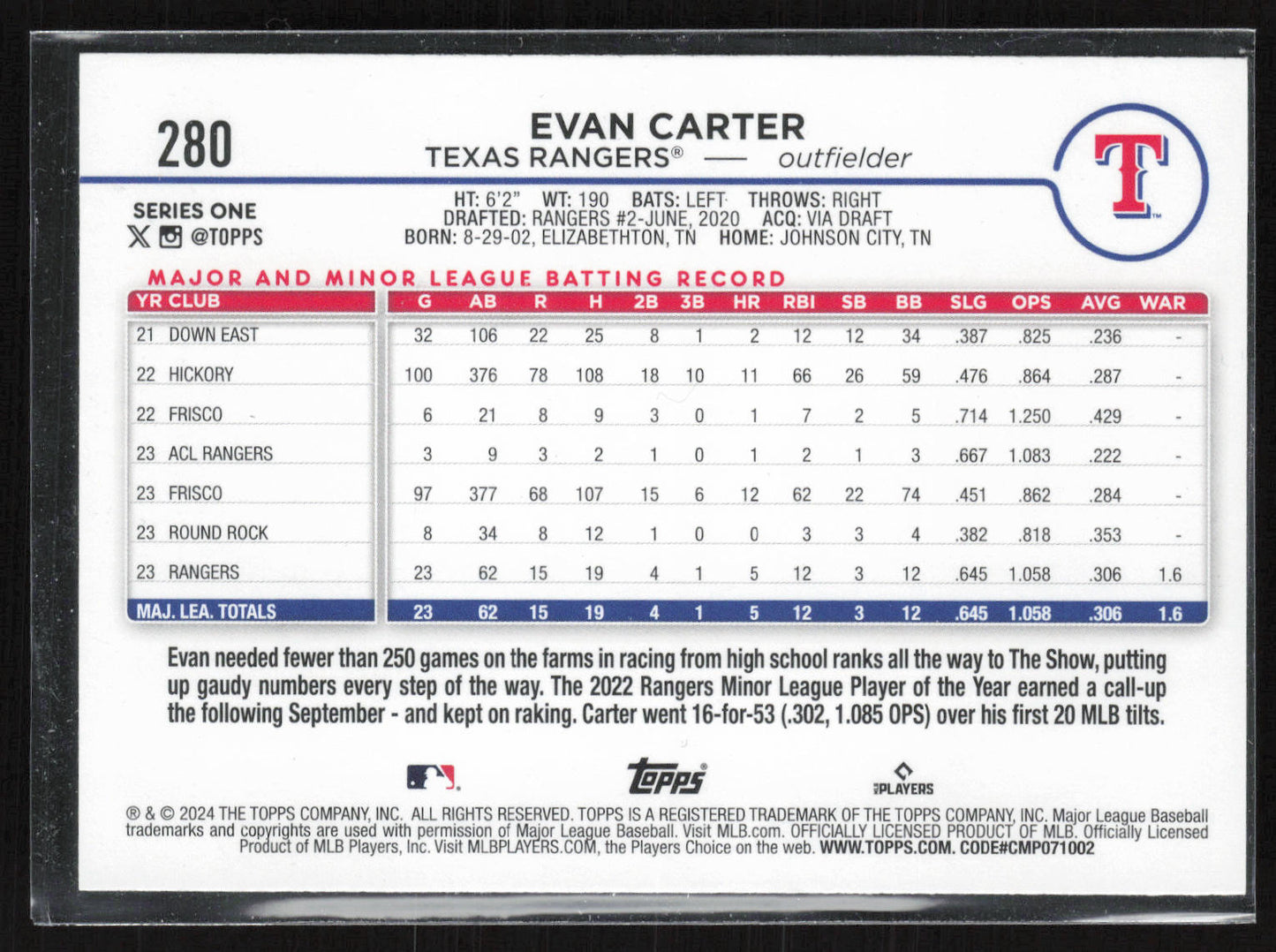 2024 Topps #280 Evan Carter Yellow