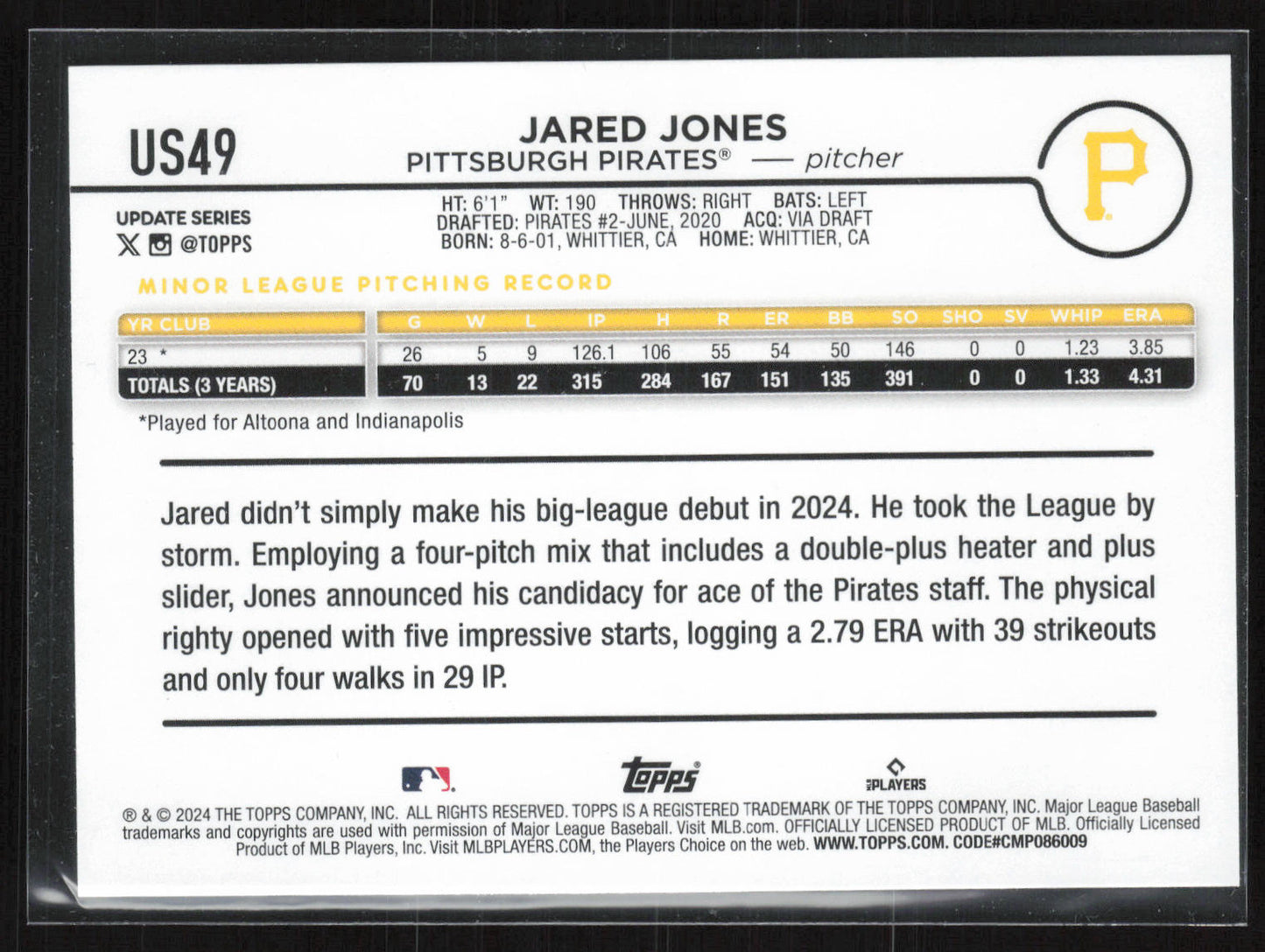 2024 Topps Update #US49 Jared Jones Yellow