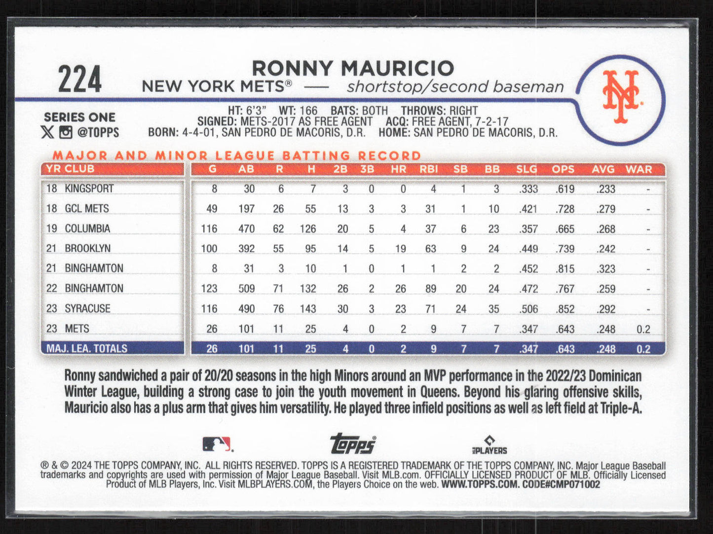 2024 Topps #224 Ronny Mauricio Yellow