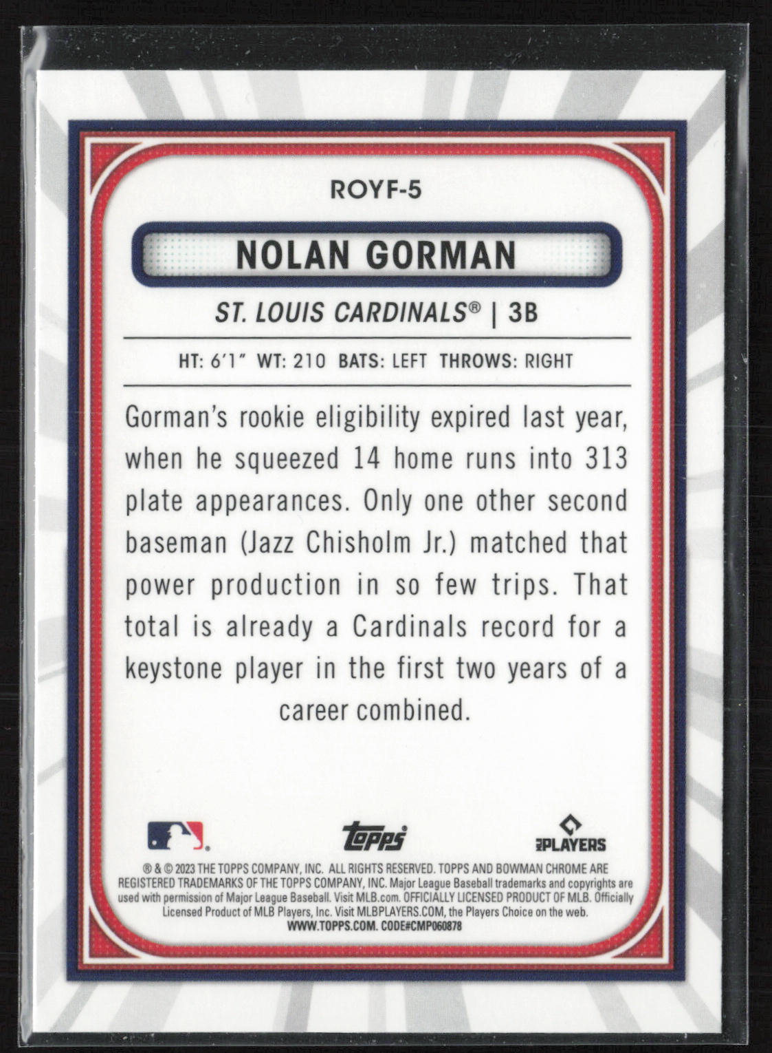 2023 Bowman #ROYF-5 Nolan Gorman ROY Favorites
