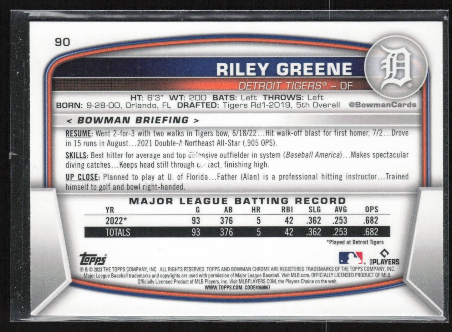2023 Bowman #90 Riley Greene Mojo Refractors
