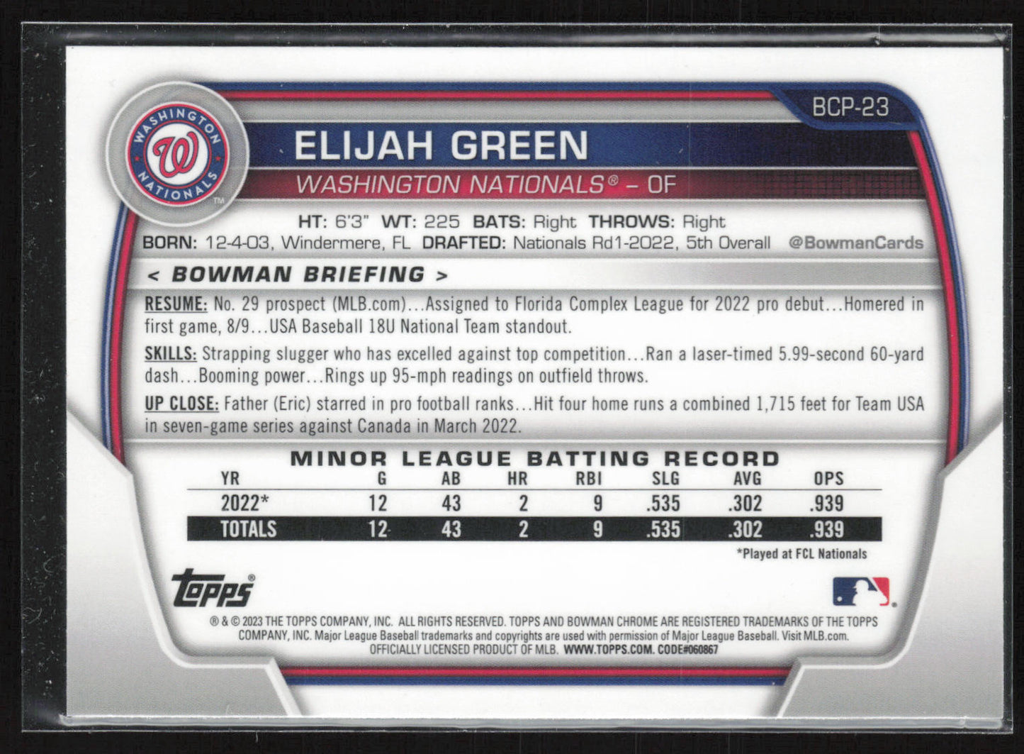 2023 Bowman #BCP-23 Elijah Green Chrome Prospects Mojo Refractors