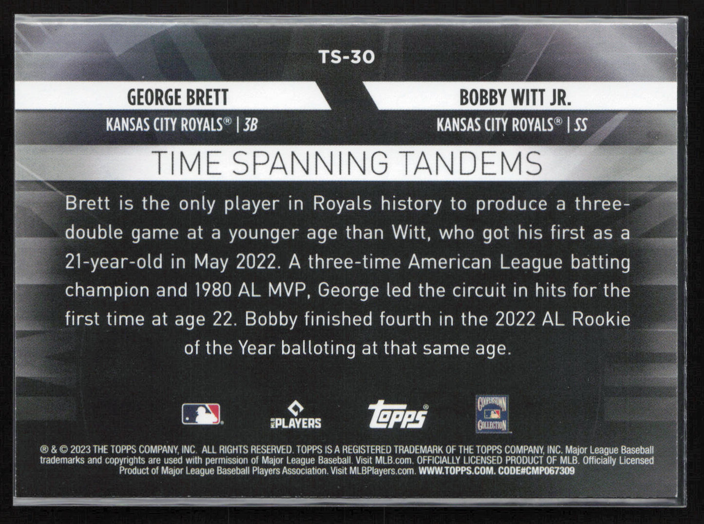 2023 Topps Update #TS-30 Bobby Witt Jr. / George Brett Time Spanning Tandems