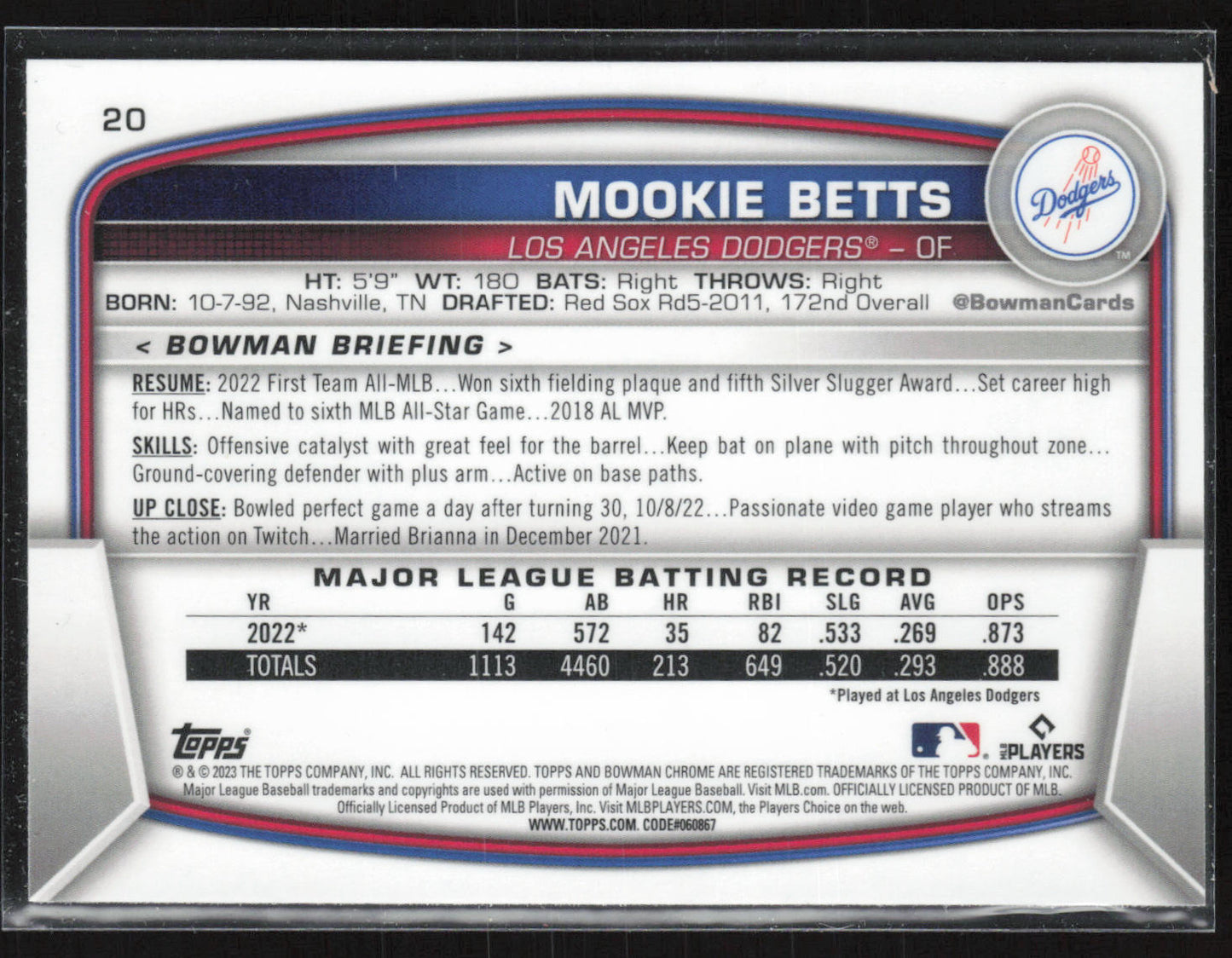 2023 Bowman #20 Mookie Betts Mojo Refractors