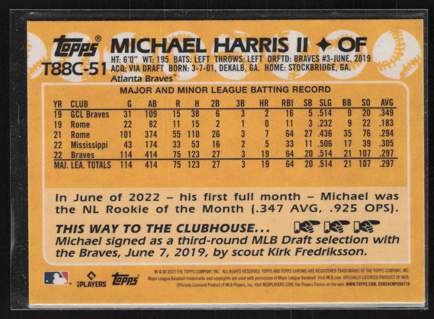 2023 Topps Chrome #T88C-51 Michael Harris II 1988 Topps Baseball 35th Ann Chrome