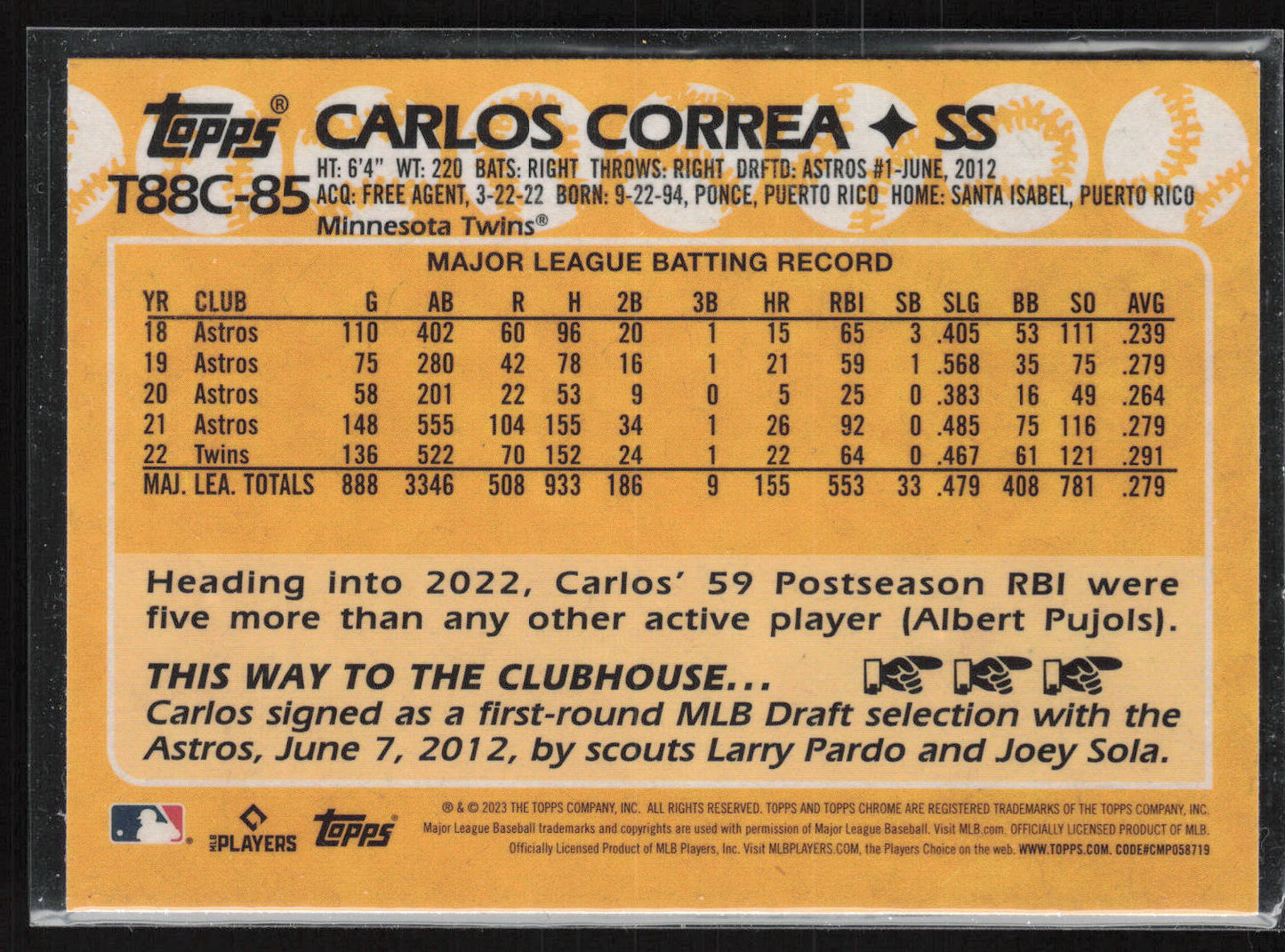 2023 Topps #T88C-85 Carlos Correa 1988 Topps Baseball 35th Anniversary Chrome