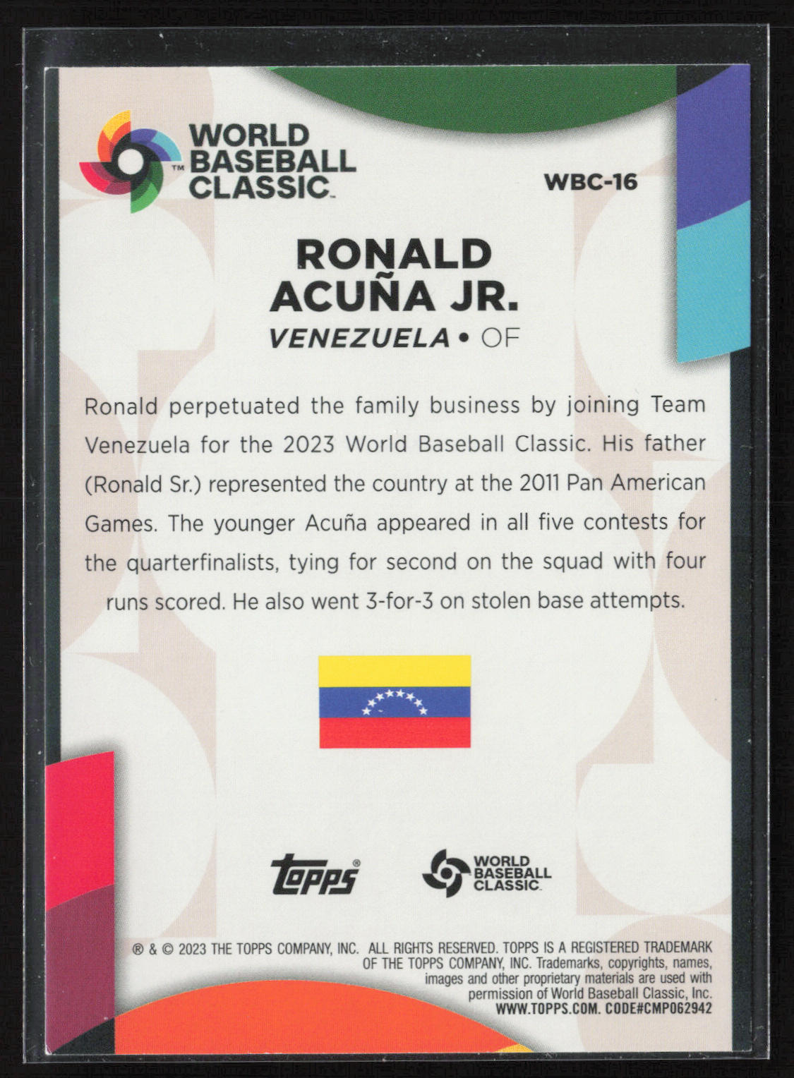2023 Topps #WBC-16 Ronald Acuña Jr. 2023 World Baseball Classic Stars