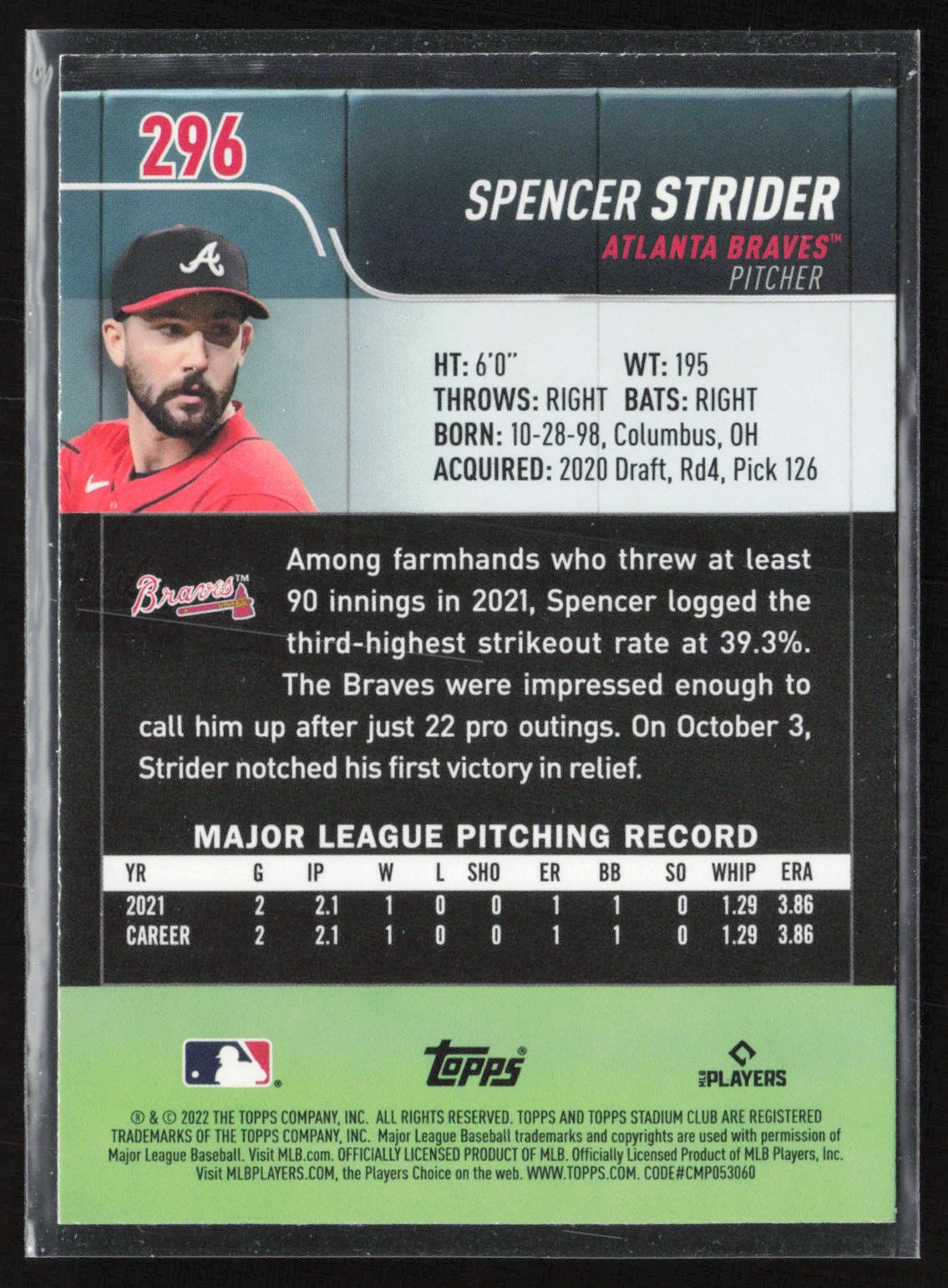 2022 Stadium Club #296 Spencer Strider
