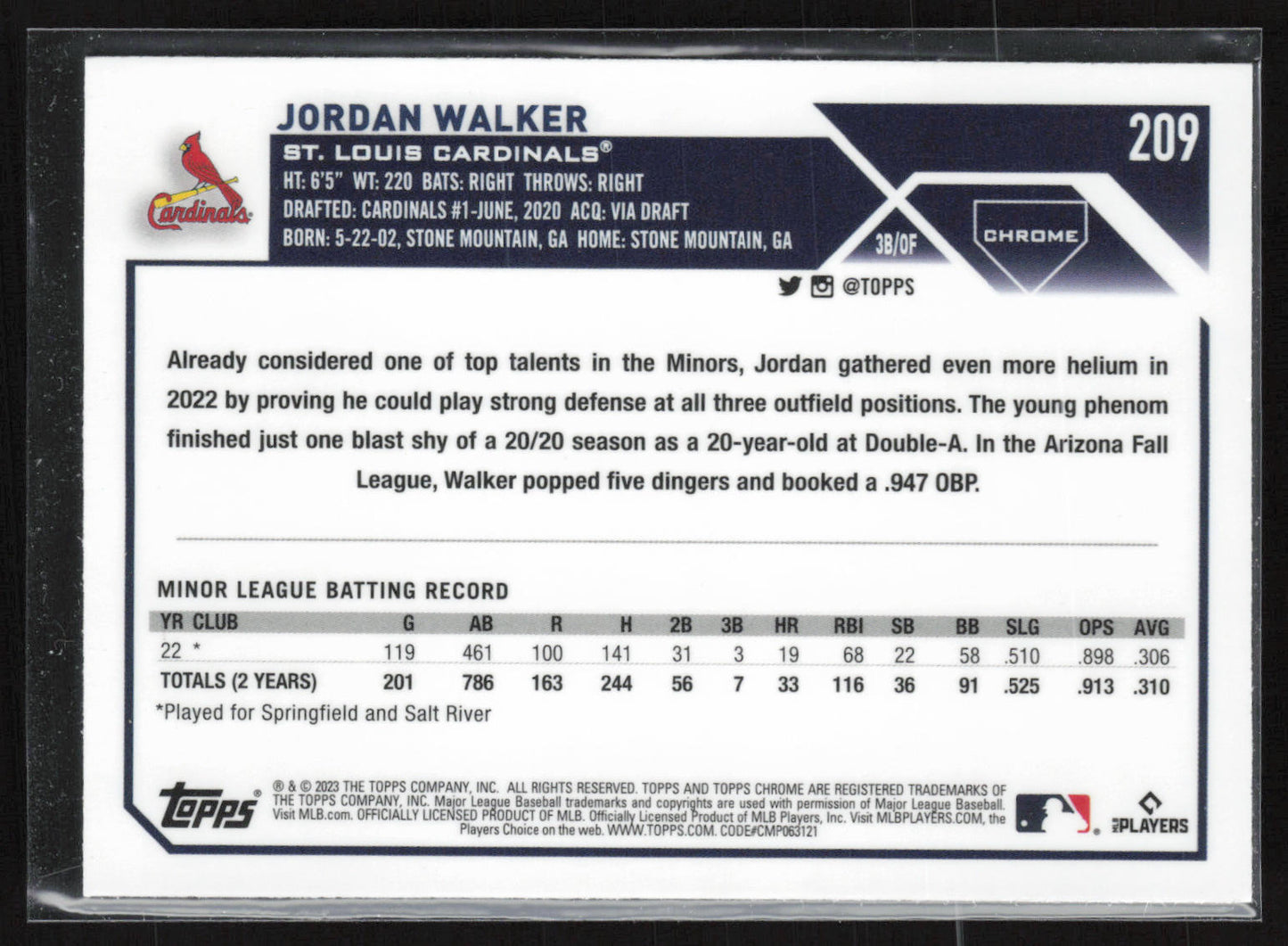2023 Topps Chrome #209 Jordan Walker Pink Refractors