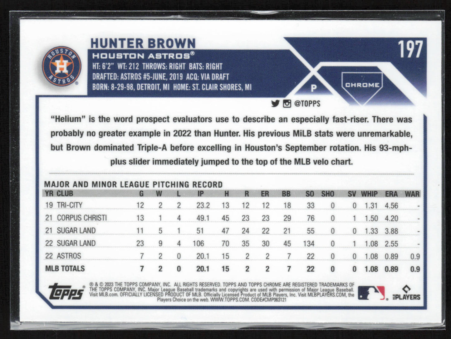 2023 Topps Chrome #197 Hunter Brown Sepia Refractors
