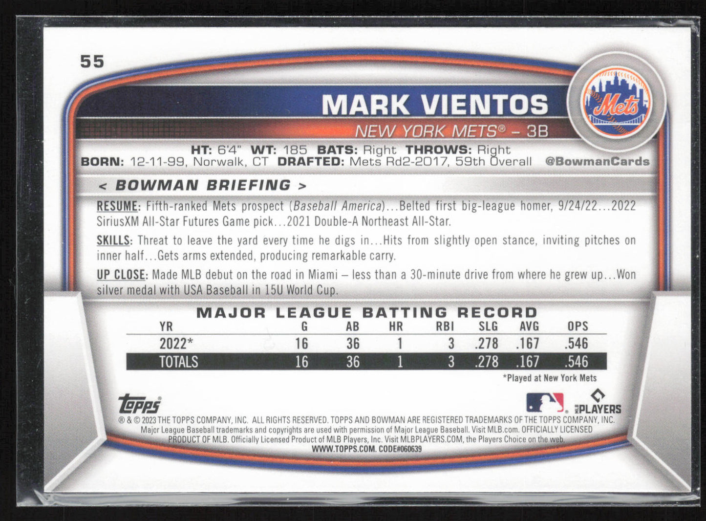 2023 Bowman #55 Mark Vientos