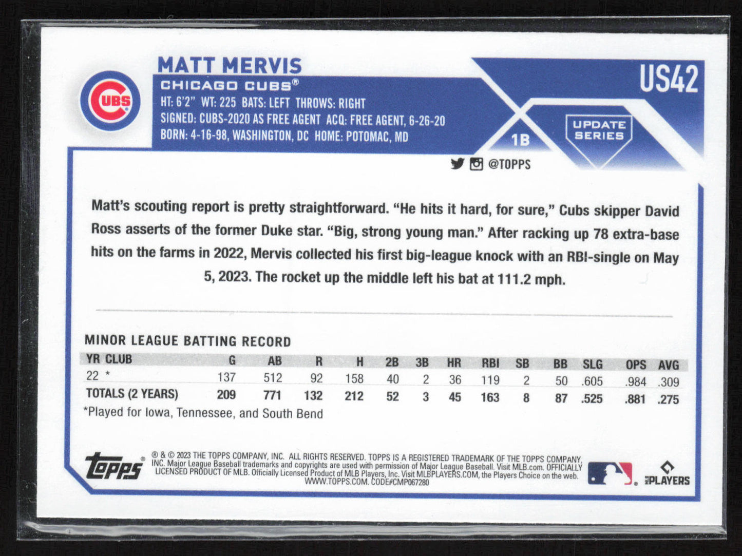 2023 Topps Update #US42 Matt Mervis