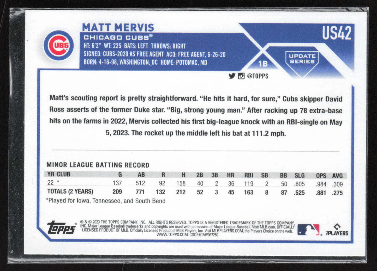 2023 Topps Update #US42 Matt Mervis