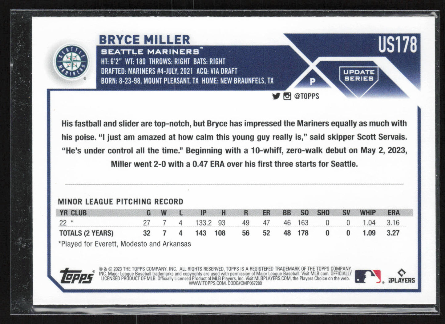 2023 Topps Chrome Update #USC99 Bryce Miller Prism