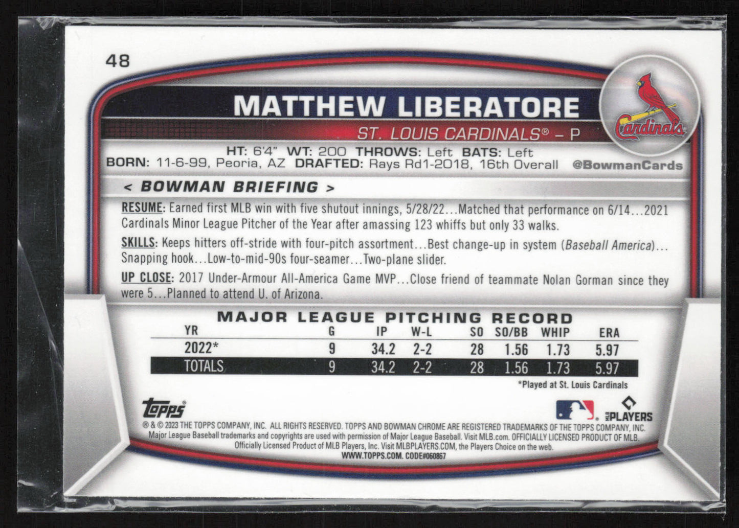 2023 Bowman #48 Matthew Liberatore Mojo Refractors