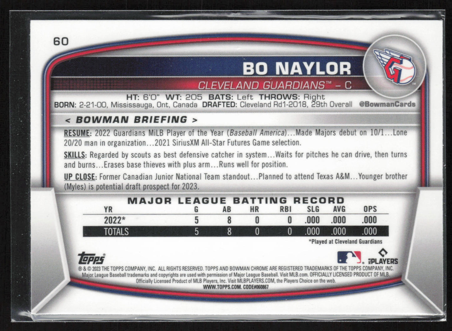 2023 Bowman #60 Bo Naylor Mojo Refractors